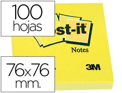 8873 - Bloc de Notas Adhesivas Quita y Pon Post-It 76X76 mm con 100Hojas