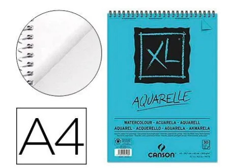 Bloc Dibujo Acuarela Canson Xl Aquarelle Grano Fino Din A4 Microperforado Espiral 21X29,7 cm 30 Hojas 300 Gr.