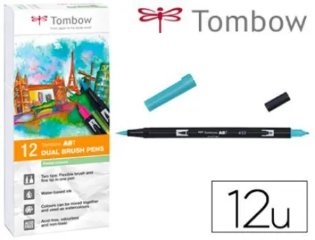 Rotulador Tombow Acuarelable Doble Punta Pincel Colores Pastel Estuche de 12 Unidades Colores Surtidos