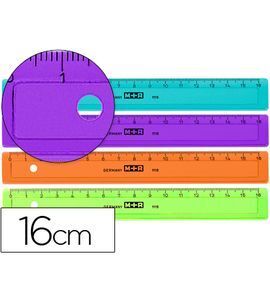 REGLA MOR 16 CM PLASTICO DE COLORES SURTIDOS