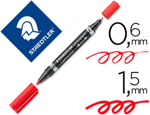 ROTULADOR STAEDTLER LUMOCOLOR PERMANENTE DUO 348 ROJO PUNTA F 0,6 MM PUNTA M 1,5 MM