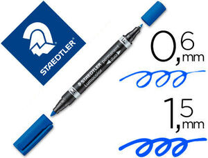 ROTULADOR STAEDTLER LUMOCOLOR PERMANENTE DUO 348 AZUL PUNTA F 0,6 MM PUNTA M 1,5 MM