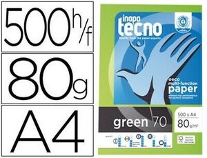 PAPEL FOTOCOPIADORA TECNOGREEN 100% RECICLADO A4 80 GRS PACK 500 UDS