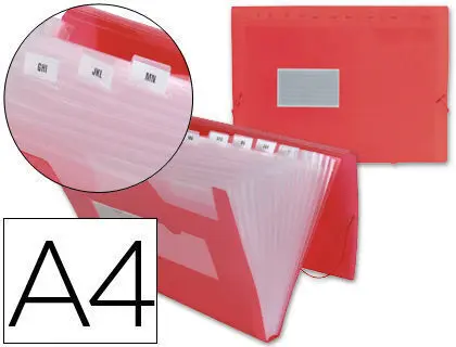 Carpeta Beautone Clasificador Fuelle Polipropileno A4 Roja Transparente -13 Departamentos