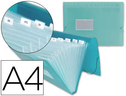 Carpeta Beautone Clasificador Fuelle Polipropileno A4 Verde Transparente -13 Departamentos