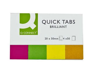 BANDERITAS SEPARADORAS Q-CONNECT 20X50 MM FLUORESCENTE PACK DE 4 CON 40 HOJAS