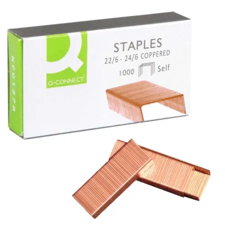 Grapas Q-Connect Nº 22/6 24/6 Cobreadas Caja de 1000 Unidades