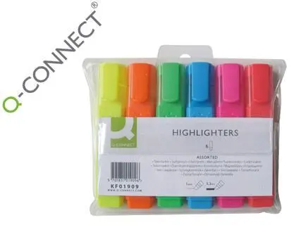 Rotulador Q-Connect Fluorescente Punta Biselada Estuche de 6 Colores.