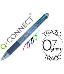 Boligrafo Q-Connect 4 Colores Retractil -Con Sujecion de Caucho