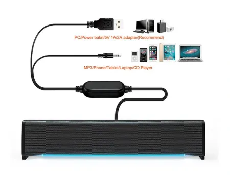 Barra de Sonido Q-Connect para Pc con Iluminación Led Color Negro