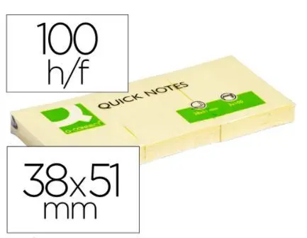 Bloc de Notas Adhesivas Quita y Pon Q-Connect 38X51 mm con 100 Hojas.