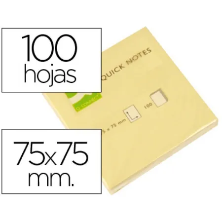 Bloc de Notas Adhesivas Quita y Pon Q-Connect 75X75 mm con 100 Hojas (Amarillo)