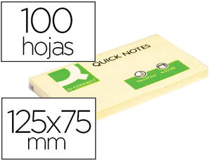 BLOC NOTAS ADHESIVAS QUITA Y PON Q-CONNECT 75X125 MM CON 100 HOJAS