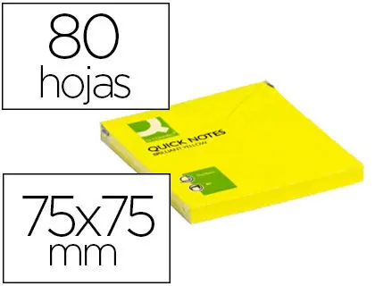 Bloc de Notas Adhesivas Quita y Pon Q-Connect 75X75 Amarillo Neon