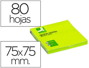 BLOC NOTAS ADHESIVAS QUITA Y PON Q-CONNECT 75X75 MM VERDE NEON 80 HOJAS