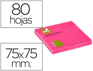 BLOC NOTAS ADHESIVAS QUITA Y PON Q-CONNECT 75X75 MM ROSA NEON 80 HOJAS