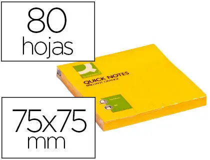Bloc Notas Adhesivas Quita y Pon Q-Connect 75X75 mm Naranja Neon 80 Hojas