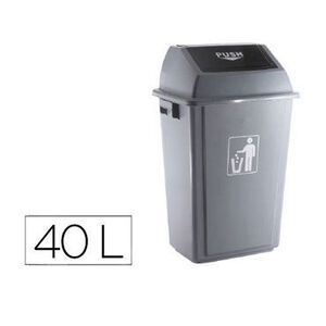 PAPELERA CONTENEDOR Q-CONNECT PLASTICO CON TAPA BALANCIN 40 LITROS GRIS