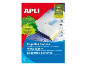 ETIQUETA ADHESIVA APLI 1276 TAMAÑO 70X42,4 MM PARA FOTOCOPIADORA LASER INK-JET CAJA CON 100 HOJAS DIN A4