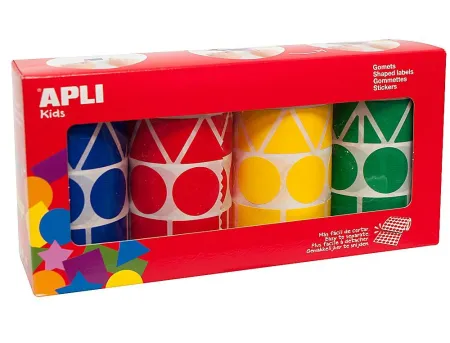 Gomets Apli Figuras Surtidas Tamaño Xl Pack de 4 Rollos Colores Surtidos
