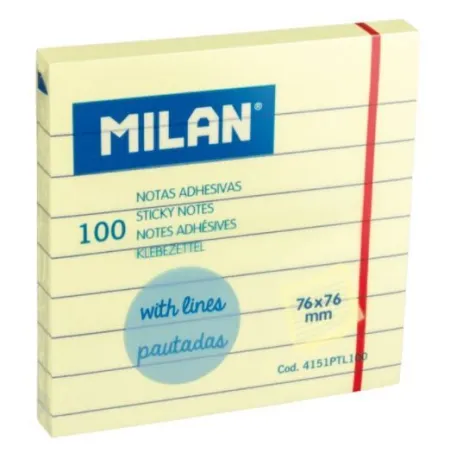 Nota Adhesiva Milan 76X76 100 Hojas Rayadas Amarillo Claro
