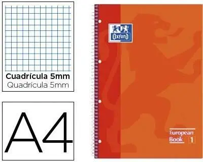 Libreta Oxford European 1 Cuadros Color Naranja