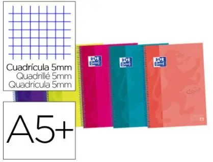 Cuaderno Espiral Oxford Ebook 4 Tapa Extradura Din A5+ 120 H Cuadricula 5 mm Colores Surtidos Touch.