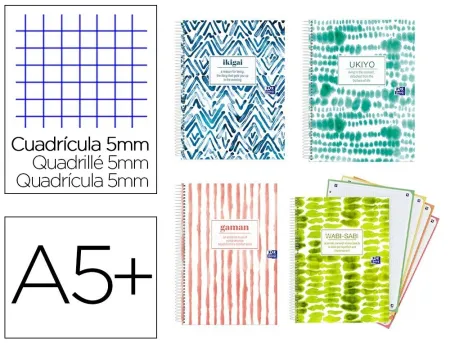 Cuaderno Espiral Oxford Europeanbook 4 Japandi Din A5+120 Hojas Cuadro 5 mm.