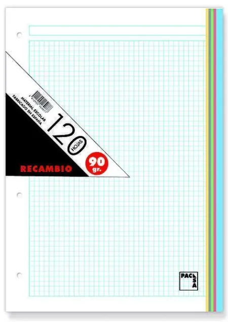 Recambio A4 120H 90Gr Cuadro 5Mm Margen Colores