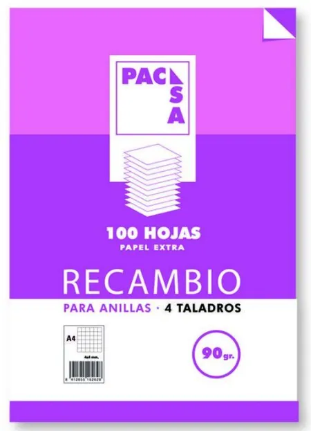 Recambio Pacsa A4 100H 90Gr Liso 4 Taladros