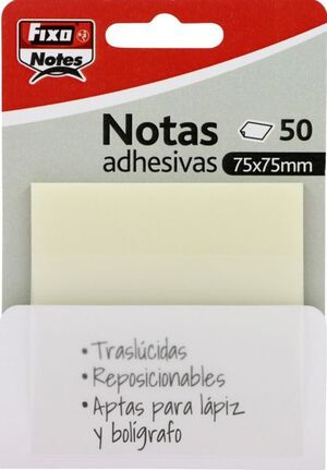 BLOC 50 NOTAS ADHESIVAS TRANSLUCIDAS 75X75 FIXO NOTES