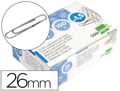 Clips Liderpapel Nº 1,5 Labiados de 26 mm Caja de 100 Unidades