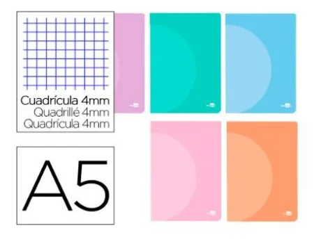 Libreta Liderpapel 360 Tapa de Plastico A5 48 Hojas 90G/M2 Cuadro 4Mm Pastel
