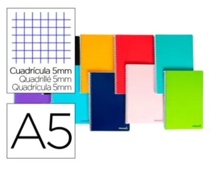 Cuaderno Espiral Liderpapel A5 Micro Smart Tapa Blanda 80H60Gr Cuadro 5Mm 6 Taladros Colores Surtidos