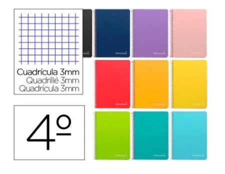 Cuaderno Espiral Liderpapel Cuarto Witty Dura 80H 75Gr Cuadro 3Mm con Margen de Colores