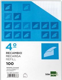 RECAMBIO LIDERPAPEL CUARTO 100 HOJAS 60G/M2 LISO SIN MARGEN 6 TALADROS