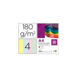 CARTULINA LIDERPAPEL A4 180/M2 4 COLORES SURTIDOS PAQUETE DE 100