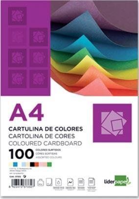 CARTULINA LIDERPAPEL A4 180G/M2 10 COLORES SURTIDOS PAQUETE DE 100 UNID