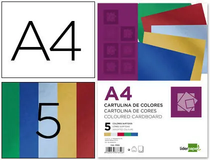 Cartulina Liderpapel A4 235 G/M2 Metalizada 5 Colores Surtidos Paquete de 50