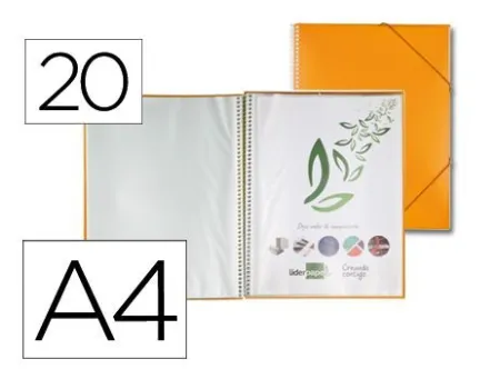 Carpeta Liderpapel Escaparate con Espiral 20 Fundas Polipropileno Din A4 Naranja.