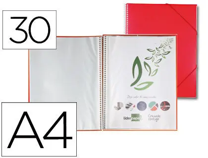 Carpeta Liderpapel Escaparate con Espiral 30 Fundas A4 Rojo