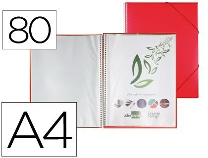 Carpeta Liderpapel Escaparate con Espiral 80 Fundas A4 Rojo