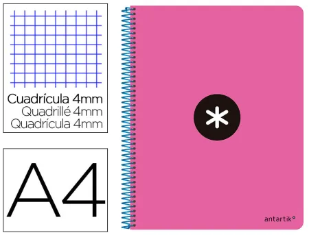 Bloc Espiral Liderpapel Folio Cuadros 4Mm 80 Hojas Tapa Polipropileno Color Rosa