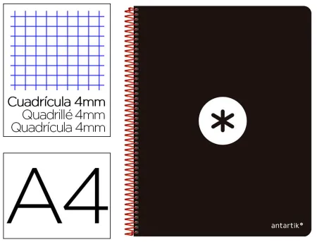 Bloc Espiral Liderpapel Folio Cuadros 4Mm 80 Hojas Tapa Polipropileno Color Negro