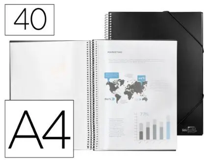 75083 - Carpeta Liderpapel Escaparate con Espiral 40 Fundas Polipropileno Din A4 Negro.