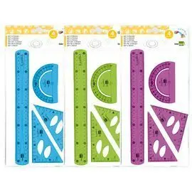 Juego de Escuadra 10 cm Cartabon 14 cm Regla 30 cm y Semicirculo Flexible Colores Variados