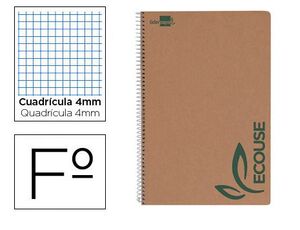 CUADERNO ESPIRAL LIDERPAPEL FOLIO ECOUSE TAPA CARTULINA KRAFT 80H PAPEL RECICLADO 80 GR CUADRO 4MM CON MARGEN