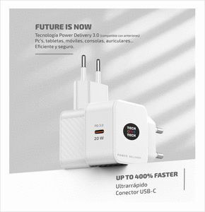 CARGADOR PD 3.0 BLANCO ULTRA RAPIDO 20W SALIDA USB-C