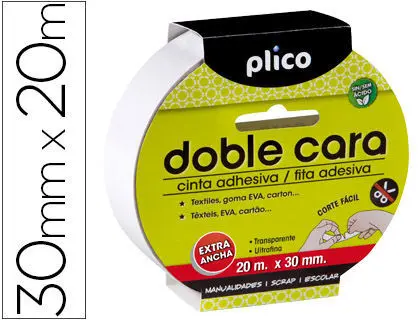 Cinta Adhesiva Plico Doble Cara 30 mm X 20 M