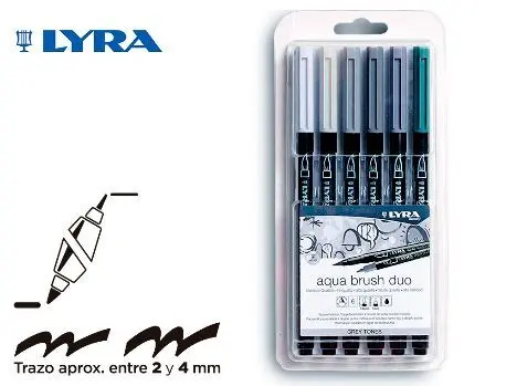 Rotulador Lyra Aqua Brush Acuarelable Doble Punta y Pincel Tonos Grises Blister de 6 Unidades Surtidas